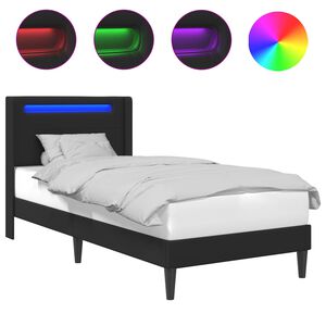 vidaXL Bettrahmen mit LED-Lichtleisten Schwarz 100 x 200 cm Kunstleder
