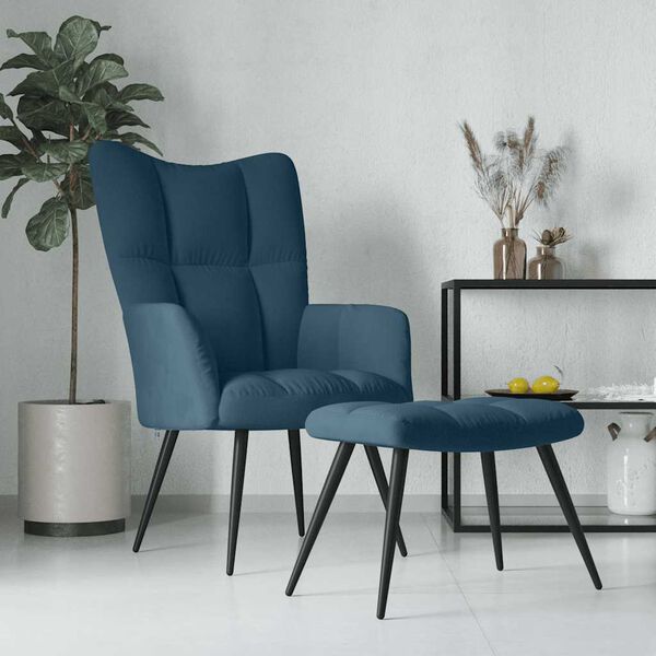 vidaXL Relaxsessel mit Hocker Blau Samt