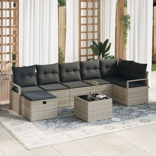 vidaXL Sofa Set mit Kissen mit Speicher 8 pcs Hellgrau Poly-Rattan
