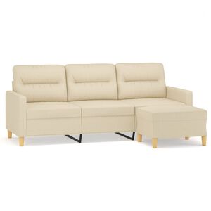 vidaXL 3-Sitzer-Sofa mit Hocker Creme 180 cm Stoff