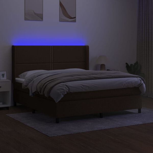 vidaXL Boxspringbett mit Matratze & LED Dunkelbraun 160x200 cm Stoff