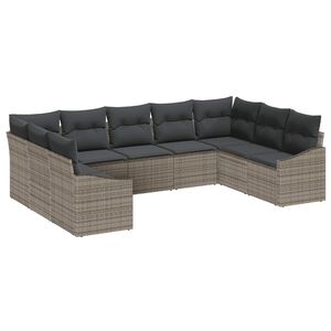 vidaXL Gartensofa-set mit Speicher 9 pcs Grau Poly-Rattan