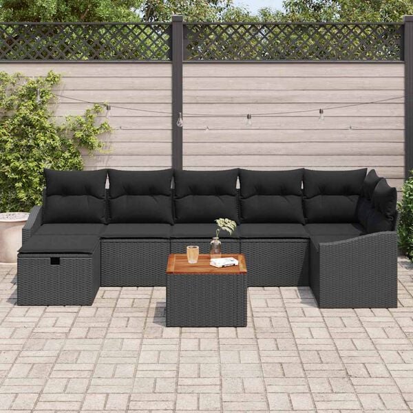vidaXL Gartensofa-set mit Kissen 8 pcs Schwarz Poly Rattan