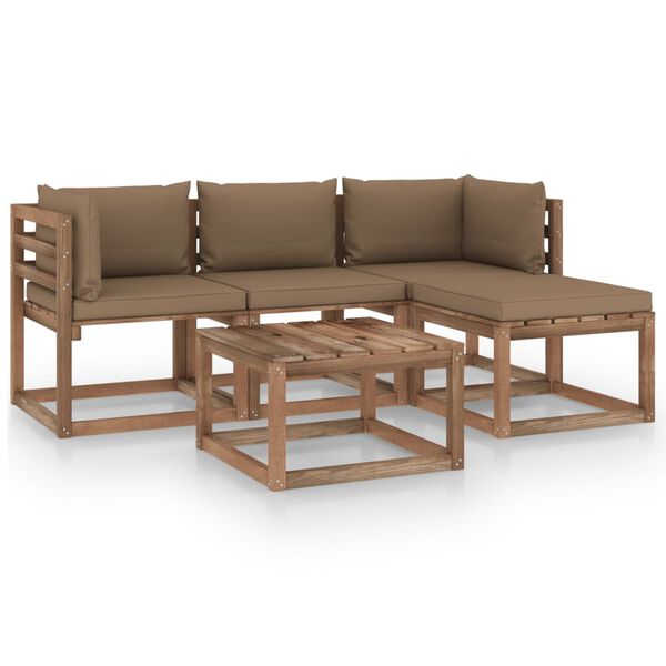 vidaXL 5-tlg. Garten-Lounge-Set mit Taupe Kissen