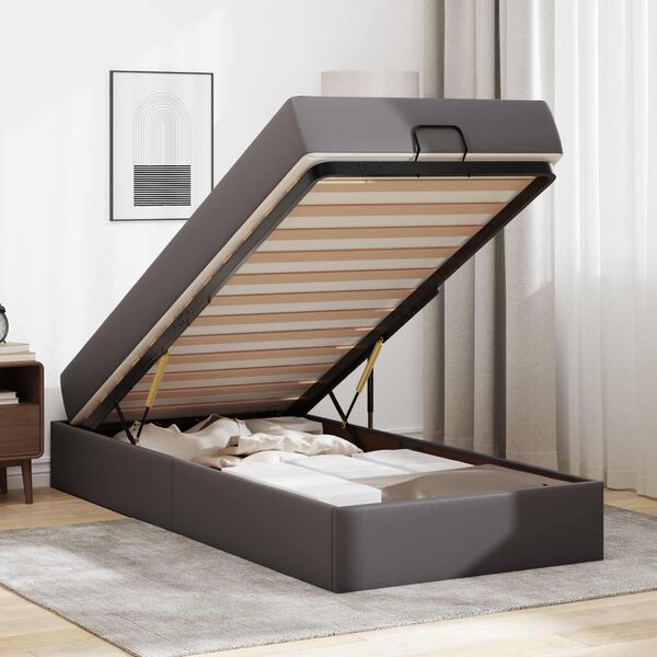 vidaXL Bettgestell mit Matratze mit Matratze 2 pcs Grau PVC