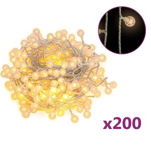 vidaXL Lichterkette Kugeln 20 m 200 LED Warmwei&szlig; 8 Funktionen