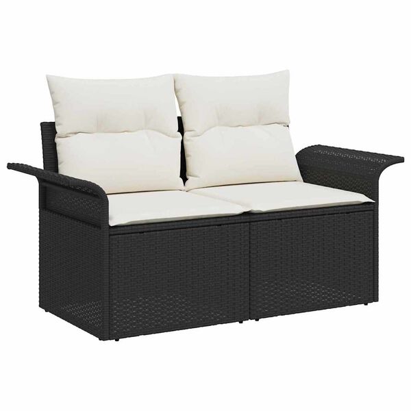vidaXL Gartensofa-set mit Speicher 9 pcs Schwarz und Creme Poly-Rattan