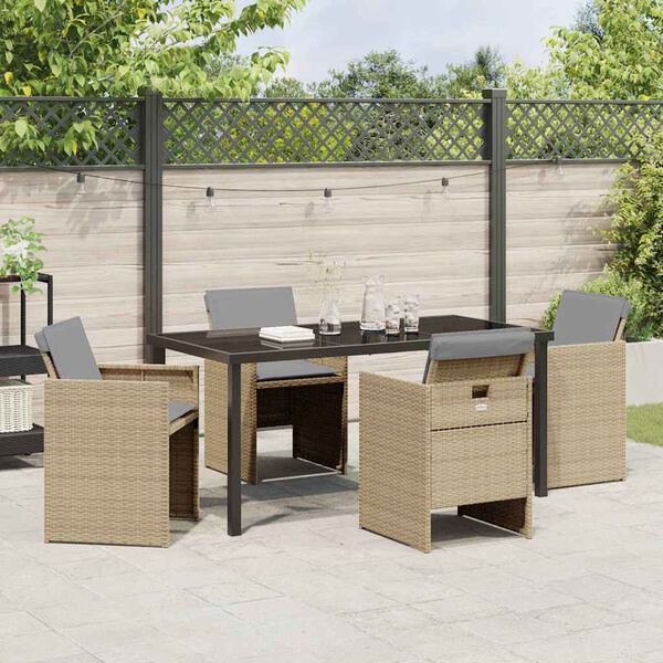 vidaXL Garten Essgruppe mit Kissen 5 pcs Beige Poly-Rattan