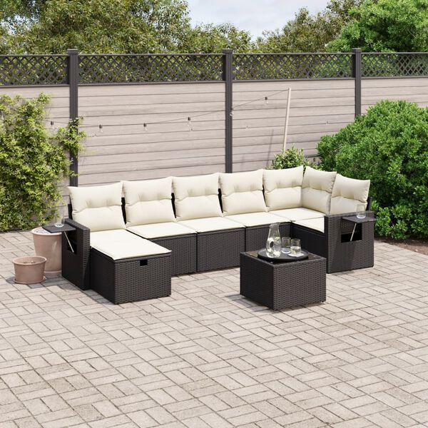 vidaXL 8-tlg. Garten-Sofagarnitur mit Kissen Schwarz Poly Rattan