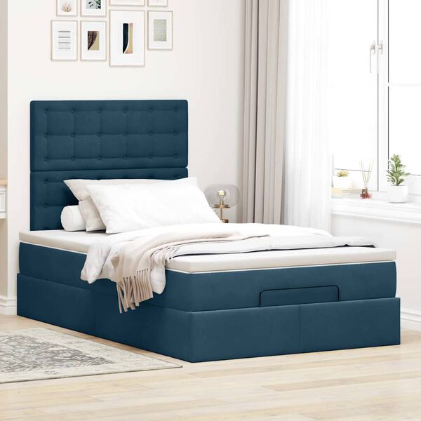 vidaXL Ottoman-Bett mit Matratzen & LEDs Dunkelblau 120x200 cm Samt