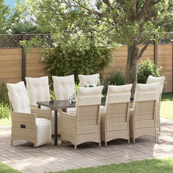 vidaXL Garten Essgruppe mit Kissen 9 pcs Beige Poly-Rattan