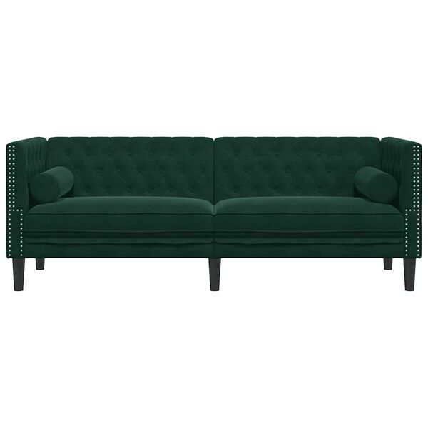 vidaXL Chesterfield-Sofa mit Nackenrollen 3-Sitzer Dunkelgrün Samt