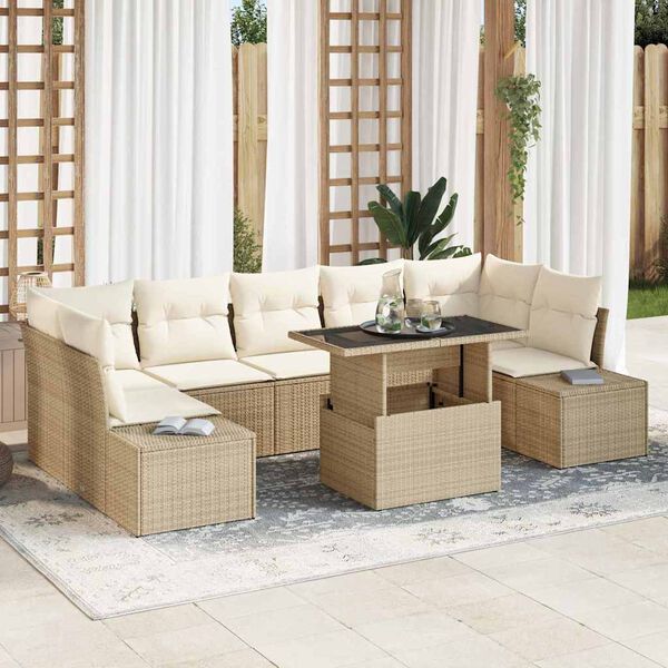 vidaXL Sofa Set mit Kissen 8 pcs Beige und Creme Poly-Rattan