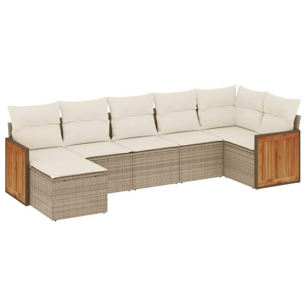 vidaXL 7-tlg. Garten-Sofagarnitur mit Kissen Beige Poly Rattan