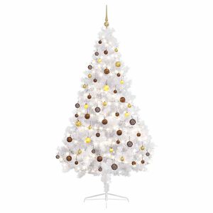 vidaXL K&uuml;nstlicher Halb-Weihnachtsbaum Beleuchtung Kugeln Wei&szlig; 210 cm