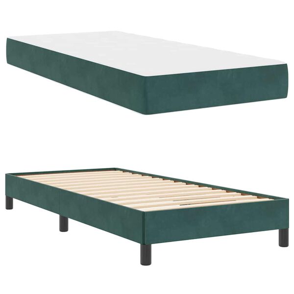 vidaXL Boxspringbett mit Matratze Dunkelgr&uuml;n 80 x 210 cm Stoff