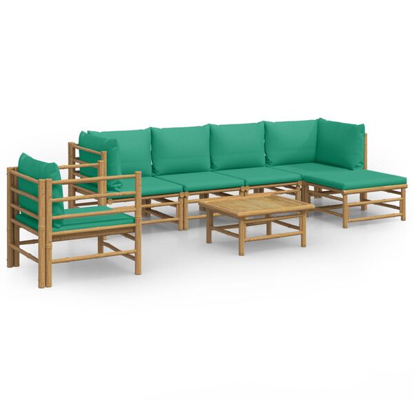 vidaXL 7-tlg. Garten-Lounge-Set mit Grünen Kissen Bambus