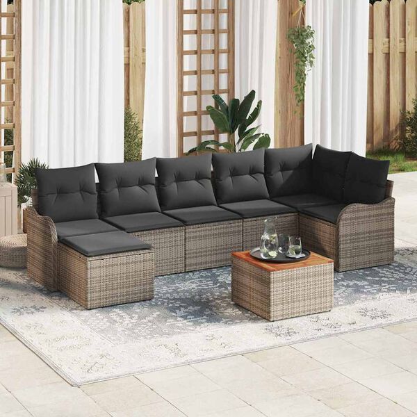 vidaXL Gartensofa-set mit Speicher 8 pcs Grau Poly-Rattan