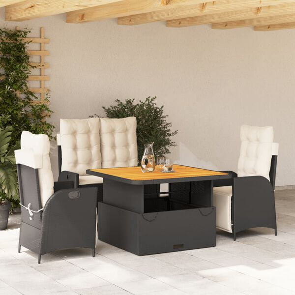 vidaXL 4-tlg. Garten-Essgruppe mit Kissen Schwarz Poly Rattan