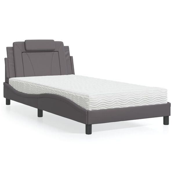 vidaXL Bett "Viana" mit Matratze Grau 100x200 cm Kunstleder