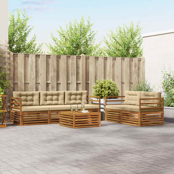 vidaXL Outdoor-Sofagarnitur mit Kissen 6 pcs Natur und Beige