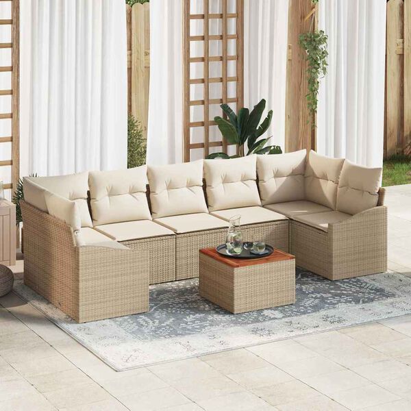 vidaXL Gartensofa-set mit Kissen 8 pcs Beige Poly-Rattan