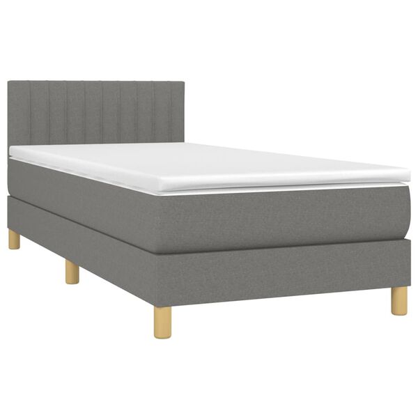 vidaXL Boxspringbett mit Matratze & LED Dunkelgrau 90x200 cm Stoff