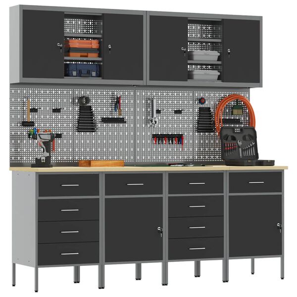 vidaXL Werkbank mit Speicher 10 pcs Schwarz Ingenieure Holz und Stahl
