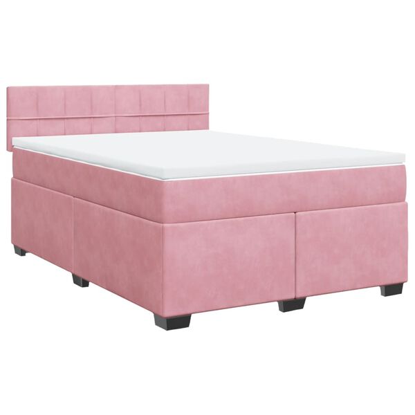 vidaXL Boxspringbett mit Matratze Rosa 140x190 cm Samt