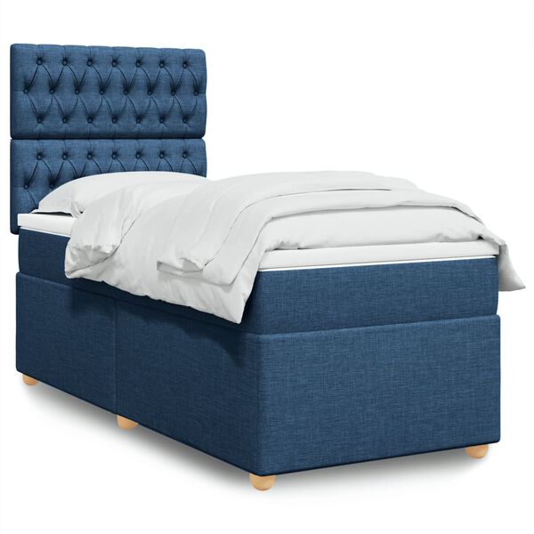 vidaXL Boxspringbett mit Matratze Blau 90x190 cm Stoff