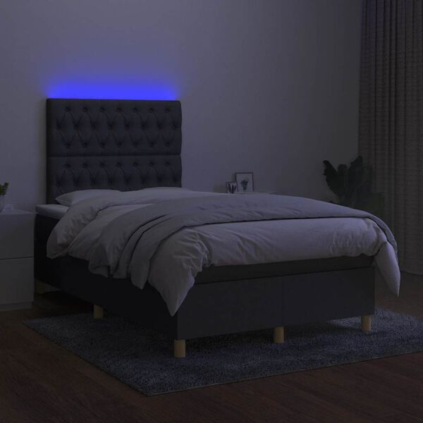 vidaXL Boxspringbett mit Matratze & LED Dunkelgrau 120x190 cm Stoff