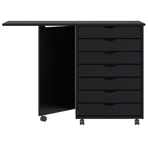 vidaXL Rollschrank mit Schreibtisch MOSS Schwarz Massivholz Kiefer