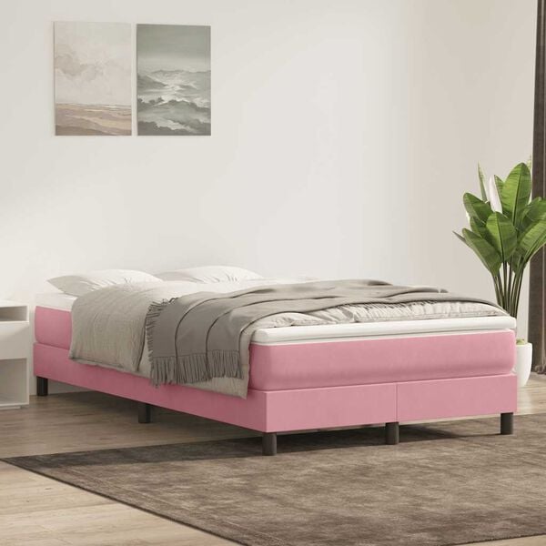 vidaXL Boxspringbett mit Matratze Rosa 120x220 cm Samt
