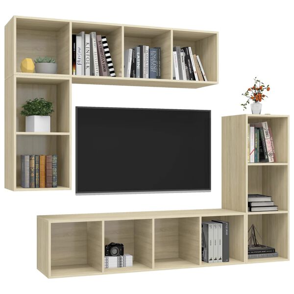 vidaXL 4-tlg. TV-Schrank-Set Sonoma-Eiche Holzwerkstoff