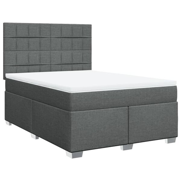 vidaXL Boxspringbett mit Matratze Dunkelgrau 140x200 cm Stoff