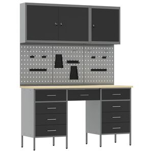 vidaXL Werkbank 8 stk. Schwarz und Grau Ingenieure Holz und Stahl