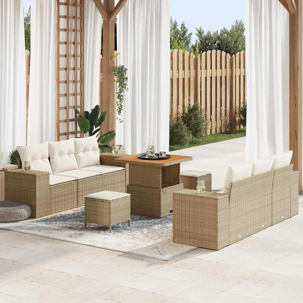 vidaXL Gartensofa-set mit Kissen 9 pcs Beige Poly Rattan