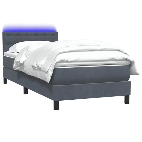 vidaXL Boxspringbett mit Matratze & LED Dunkelgrau 80x220 cm Samt