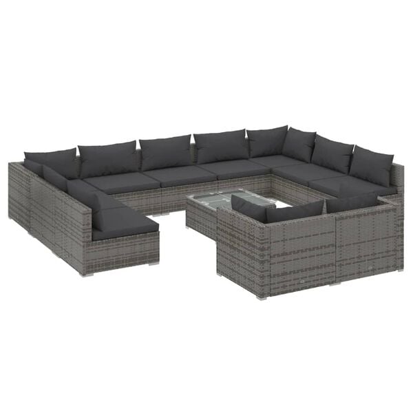 vidaXL 12-tlg. Garten-Lounge-Set mit Kissen Grau Poly Rattan