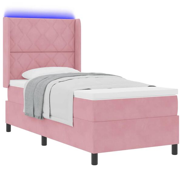 vidaXL LED Boxspringbett mit Matratze Rosa 90 x 190 cm Samt