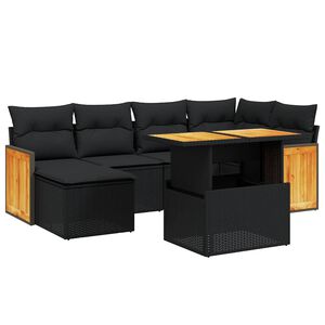 vidaXL 7-tlg. Garten-Sofagarnitur mit Kissen Schwarz Poly Rattan