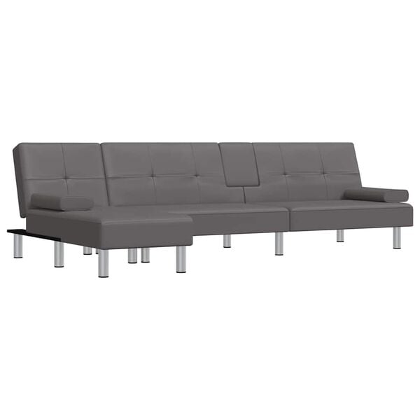 vidaXL Schlafsofa in L-Form Grau 255x140x70 cm Kunstleder