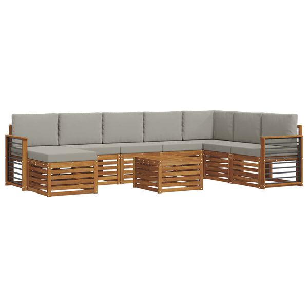 vidaXL Ecksofa Set 9 pcs Nat&uuml;rlich und Hellgrau Massivholz Akazie