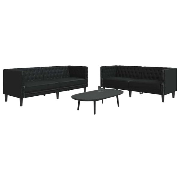 vidaXL Wohnzimmer Couch 2 pcs Schwarz 194 x 74,5 x 70,5 cm Kunstleder