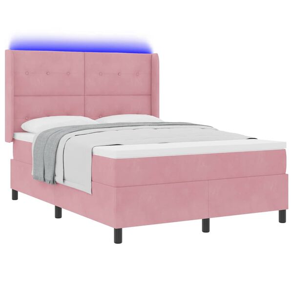 vidaXL Boxspringbett mit Matratze mit LED Rosa 160 x 200 cm Samt