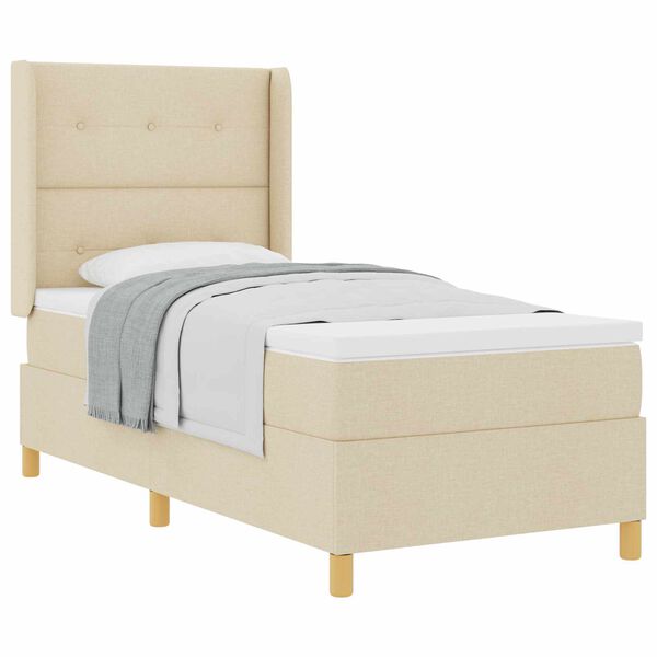 vidaXL Boxspringbett mit Matratze mit Kopfteil Creme 90 x 200 cm Stoff