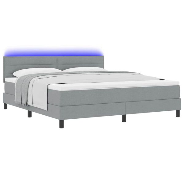 vidaXL Boxspringbett mit Matratze mit LED Hellgrau 180 x 200 cm Stoff
