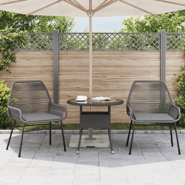 vidaXL Gartenstühle 2 Stk. mit Kissen Grau Poly Rattan