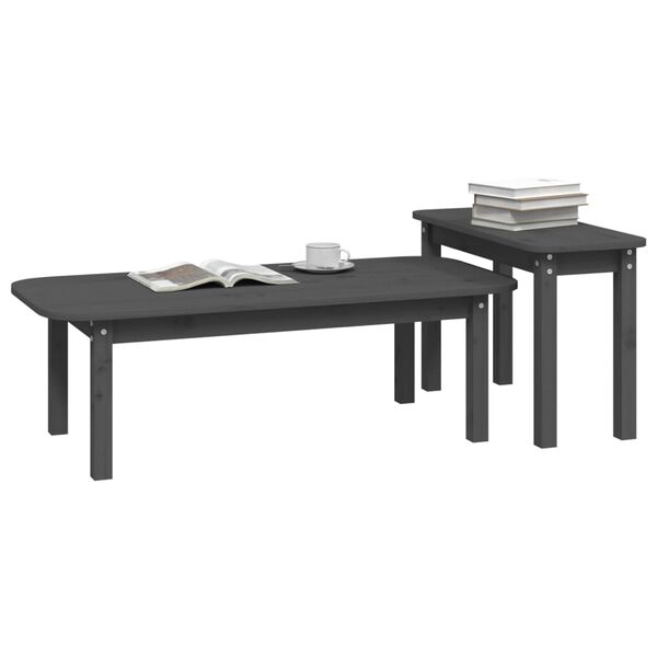 vidaXL 2-tlg. Couchtisch-Set Grau Massivholz Kiefer