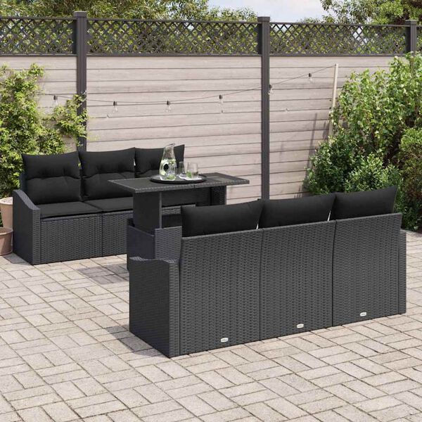 vidaXL Gartensofa-set mit Speicher 7 pcs Schwarz Poly-Rattan